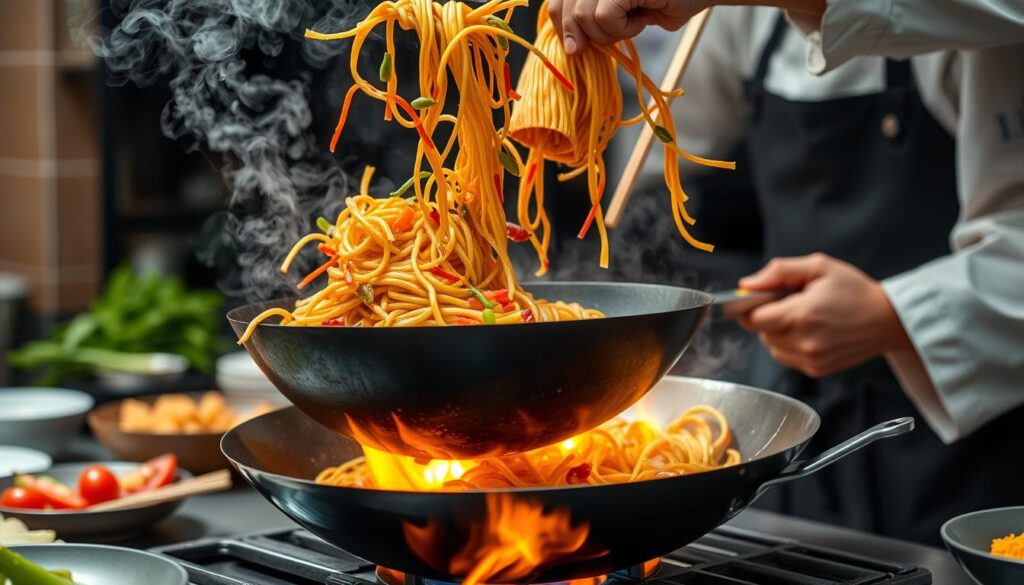 Noodle stir-frying techniques