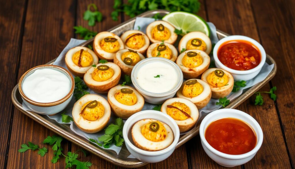 armadillo eggs with dipping sauces