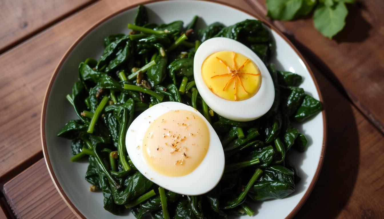 Spinach with Boiled Eggs