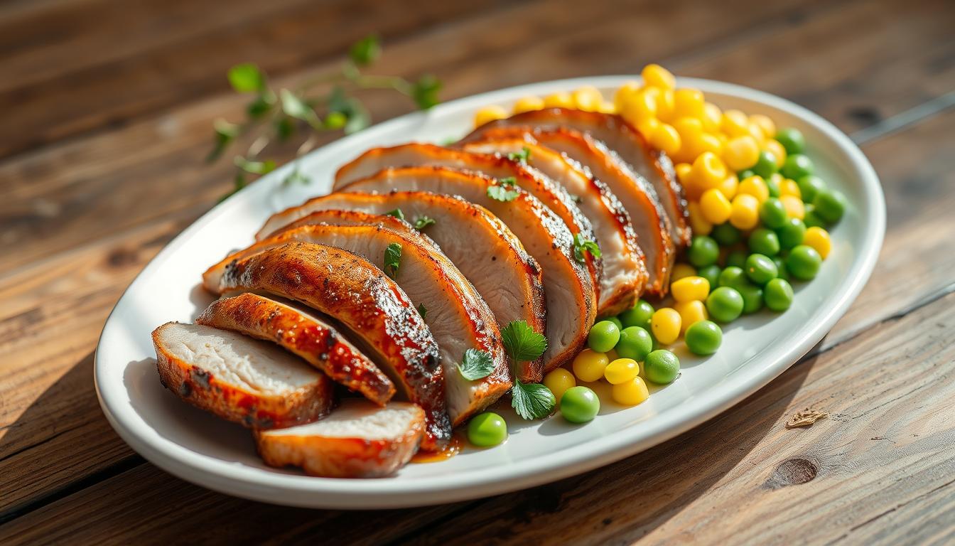 thin sliced pork recipes iwth corn and peas